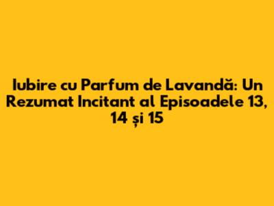 Iubire cu Parfum de Lavandă: Un Rezumat Incitant al Episoadele 13, 14 și 15